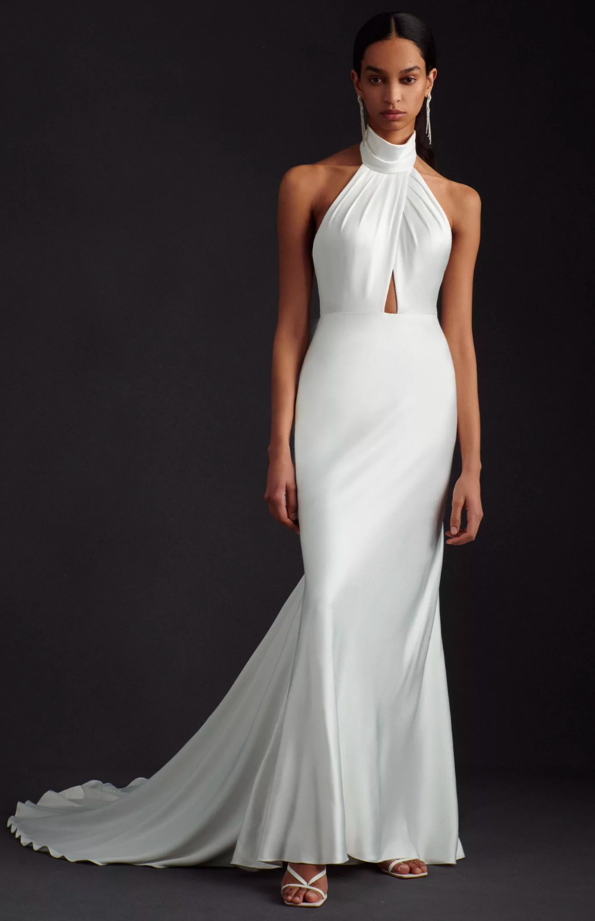 Jenny Yoo Nicola BHLDN Size 10 Ivory Halter Satin Wedding Gown Bridal